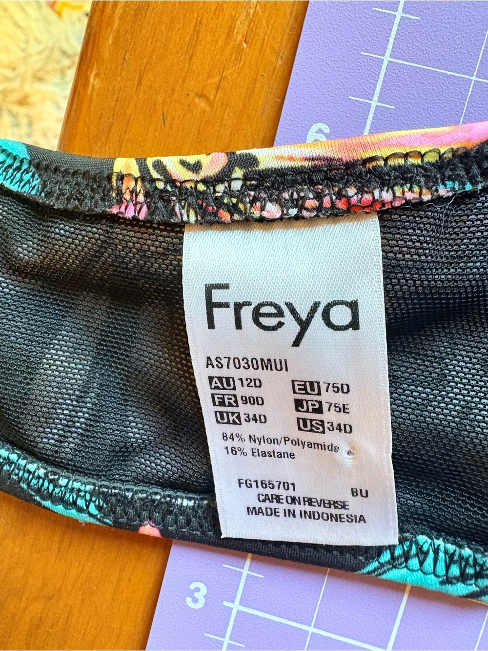 Freya Swim | Black Retro Florals Bikini Top with Tie Detail - Picture 5 of 5